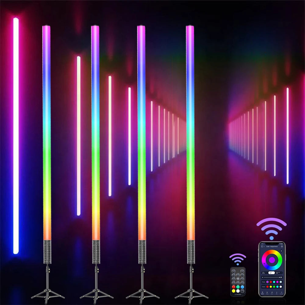 LUXCEO 4-pack 120cm RGB Mood Light Bluetooth APP Control LED Atmosphere Lamp Stick for DJ Lighting/Dance Club/Photo Studio/Party