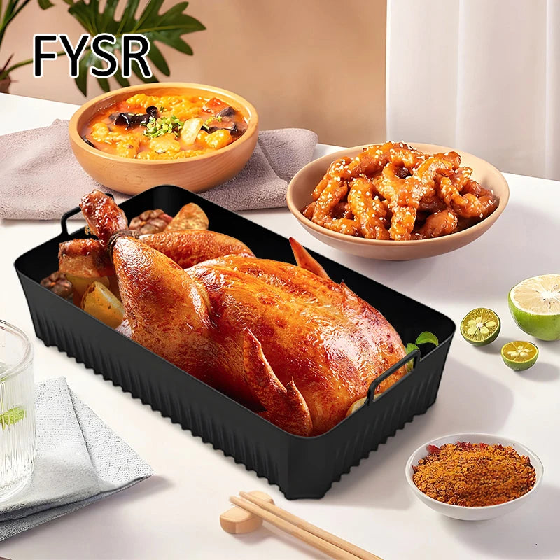 Air Fryer Tray Silicone Mold for Ninja Air Fryer Liner Basket Reusable Oven Baking Tray Non-Stick Silicone Air Fryer Liner