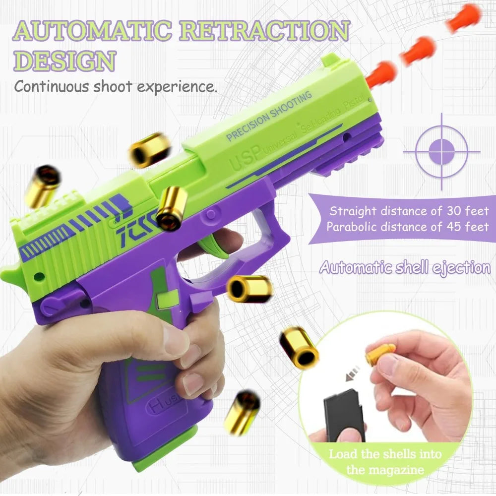 Toy Gun with Automatic Reloading Rebound Shell Ejecting Soft Foam Blaster for Shooting Games Education Model Toys for Kids Boys