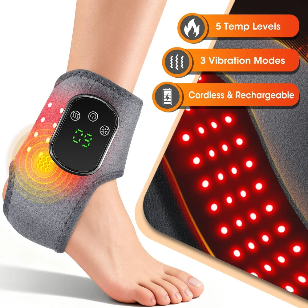 Infrarot Knöchelband mit Rotlicht – 5 Wärmestufen, 3 Vibrationsmodi, 40 LEDs
