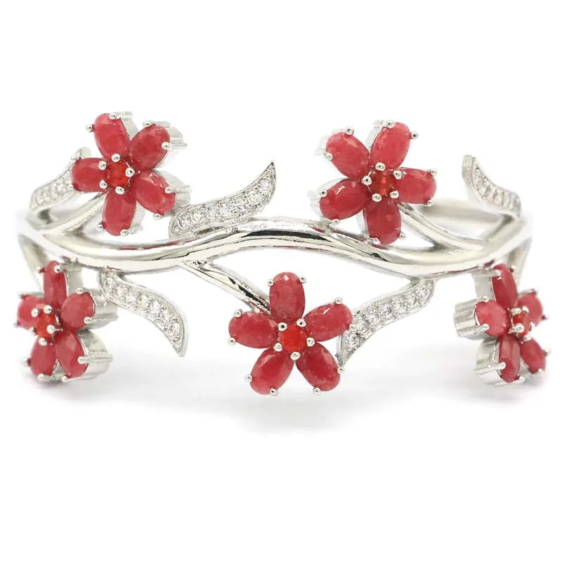 59x29mm Highly Recommend Top Selling Real Green Emerald Red Ruby Silver Bangle Bracelet
