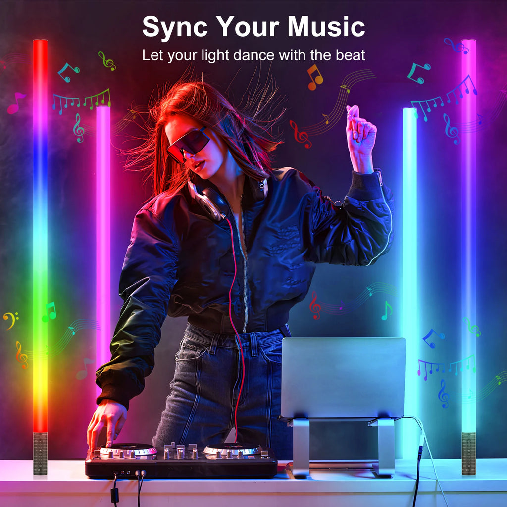 LUXCEO 4-pack 120cm RGB Mood Light Bluetooth APP Control LED Atmosphere Lamp Stick for DJ Lighting/Dance Club/Photo Studio/Party