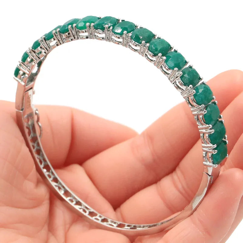59x29mm Highly Recommend Top Selling Real Green Emerald Red Ruby Silver Bangle Bracelet