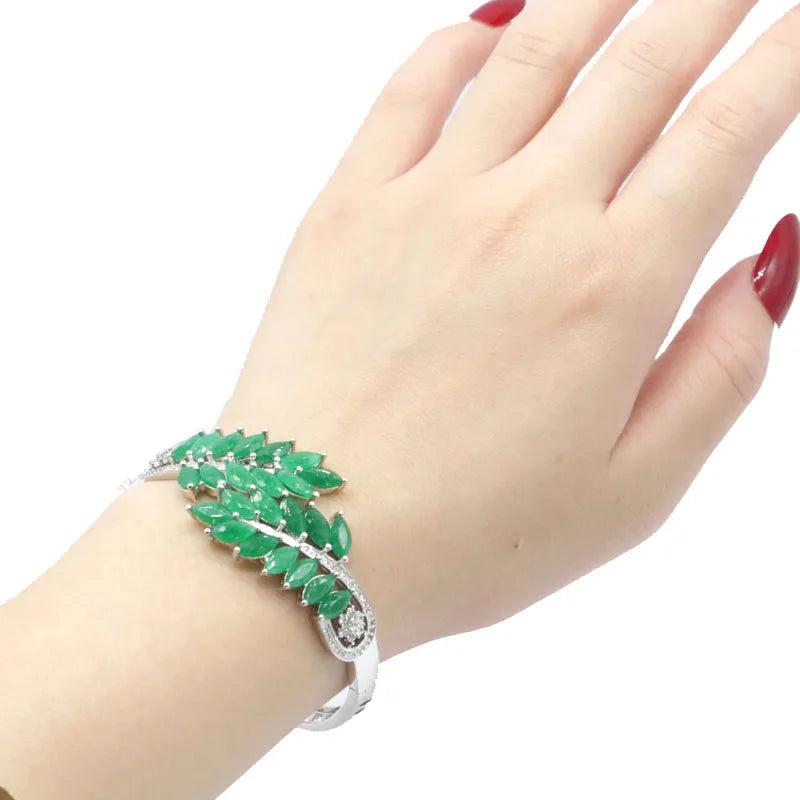59x29mm Highly Recommend Top Selling Real Green Emerald Red Ruby Silver Bangle Bracelet