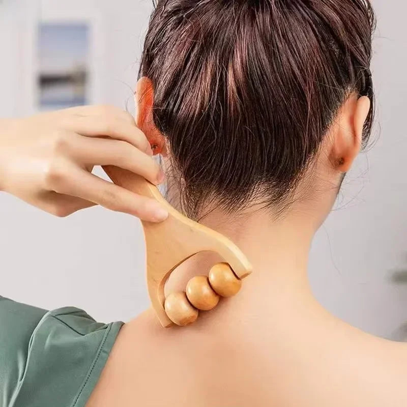 1pc wooden massager, compact shoulder and leg roller massage, suitable for whole body, face and neck.