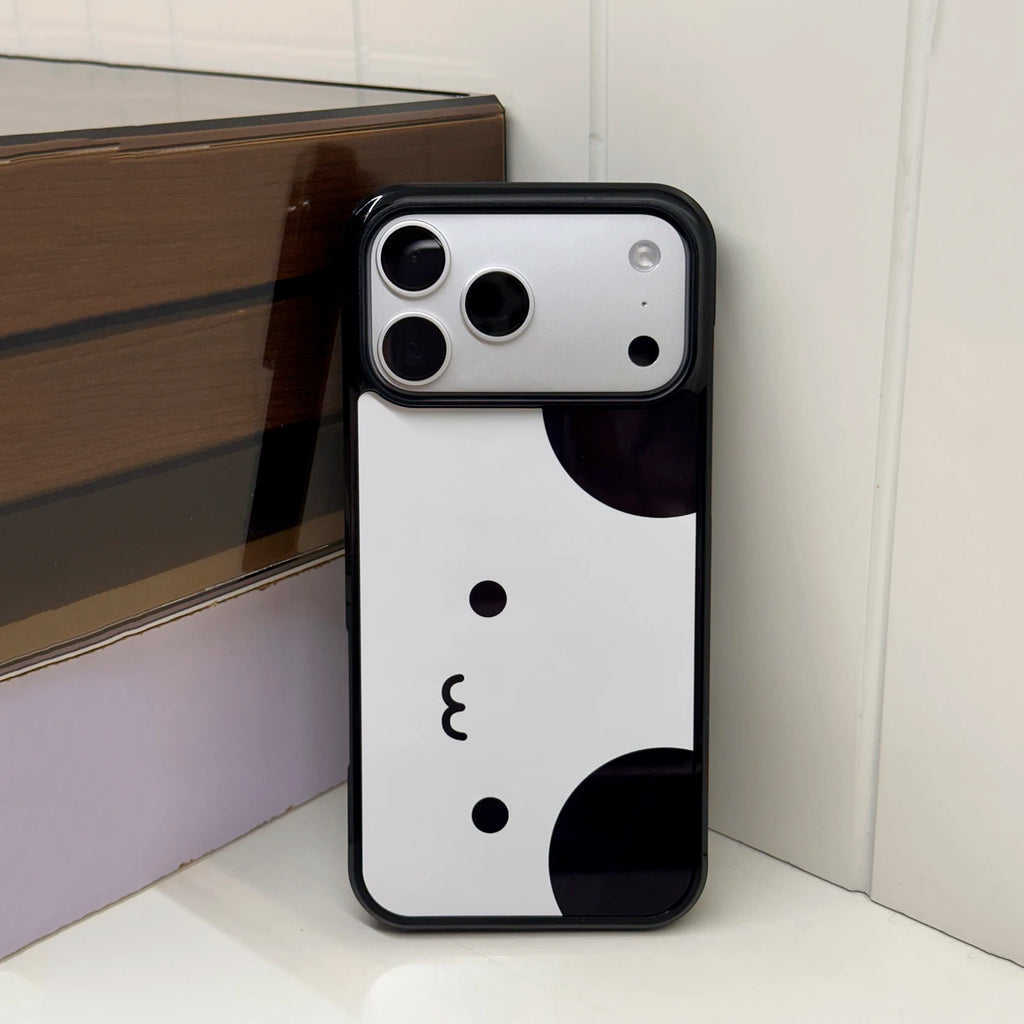Korean Ins Cute Panda Face Phone Case for IPhone 11 12 13 14 15 16 17 Pro Max X XR 16 Plus Luxury Black Border Cover Case Bumper