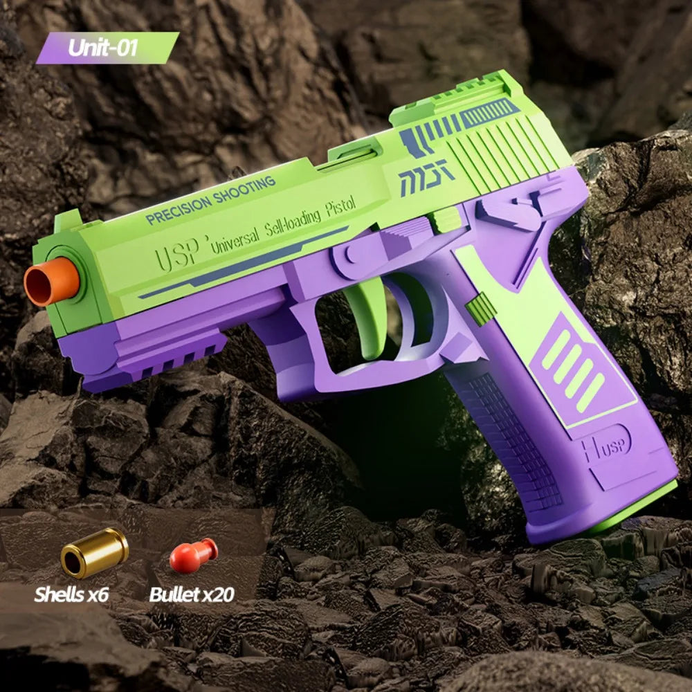 Toy Gun with Automatic Reloading Rebound Shell Ejecting Soft Foam Blaster for Shooting Games Education Model Toys for Kids Boys