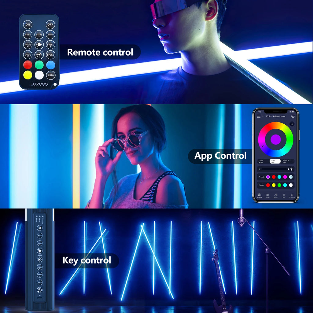LUXCEO 4-pack 120cm RGB Mood Light Bluetooth APP Control LED Atmosphere Lamp Stick for DJ Lighting/Dance Club/Photo Studio/Party