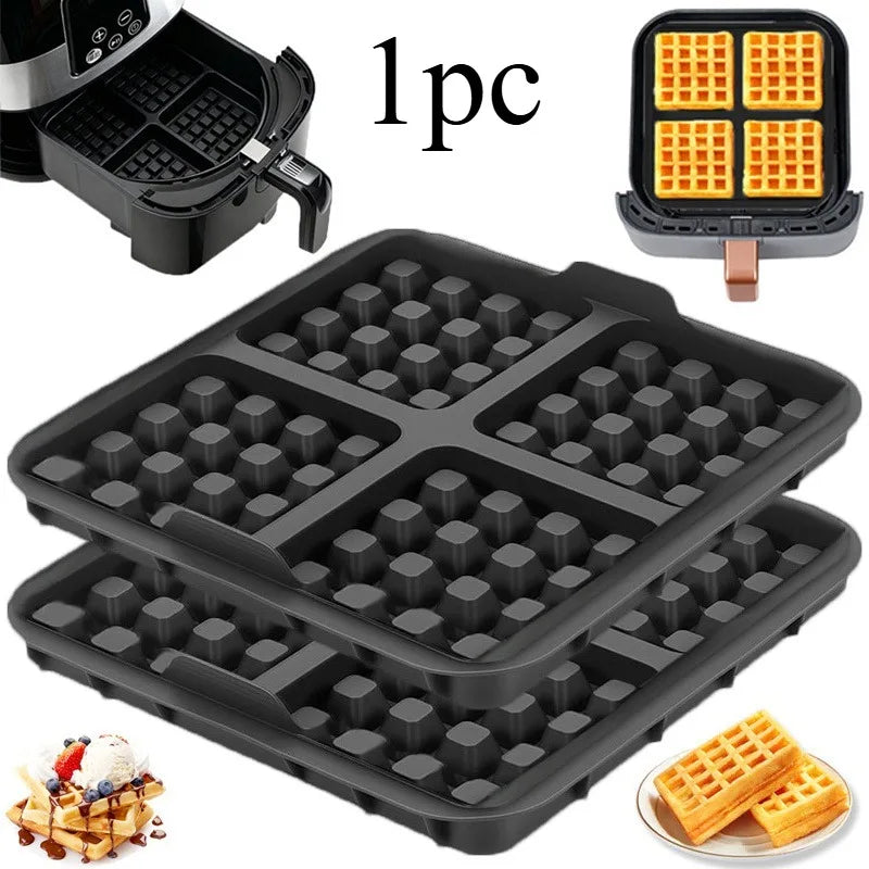 Square Waffle Maker Mold for Air Fryer, Non-Stick Baking Tray Compatible with 4-7QT,for Belgian Waffles,Pancakes,Dishwasher Safe
