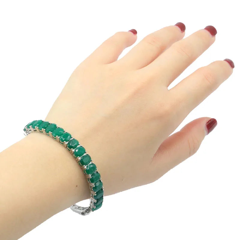 59x29mm Highly Recommend Top Selling Real Green Emerald Red Ruby Silver Bangle Bracelet