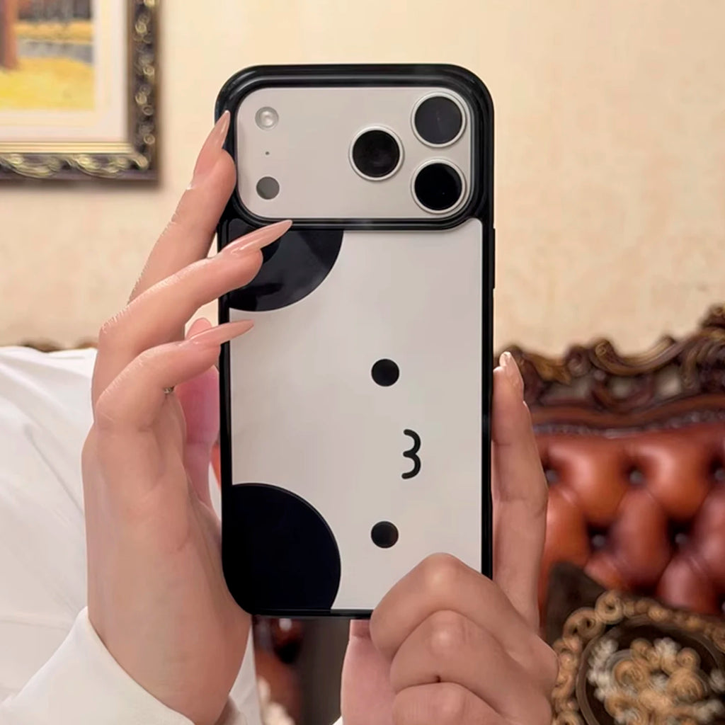 Korean Ins Cute Panda Face Phone Case for IPhone 11 12 13 14 15 16 17 Pro Max X XR 16 Plus Luxury Black Border Cover Case Bumper