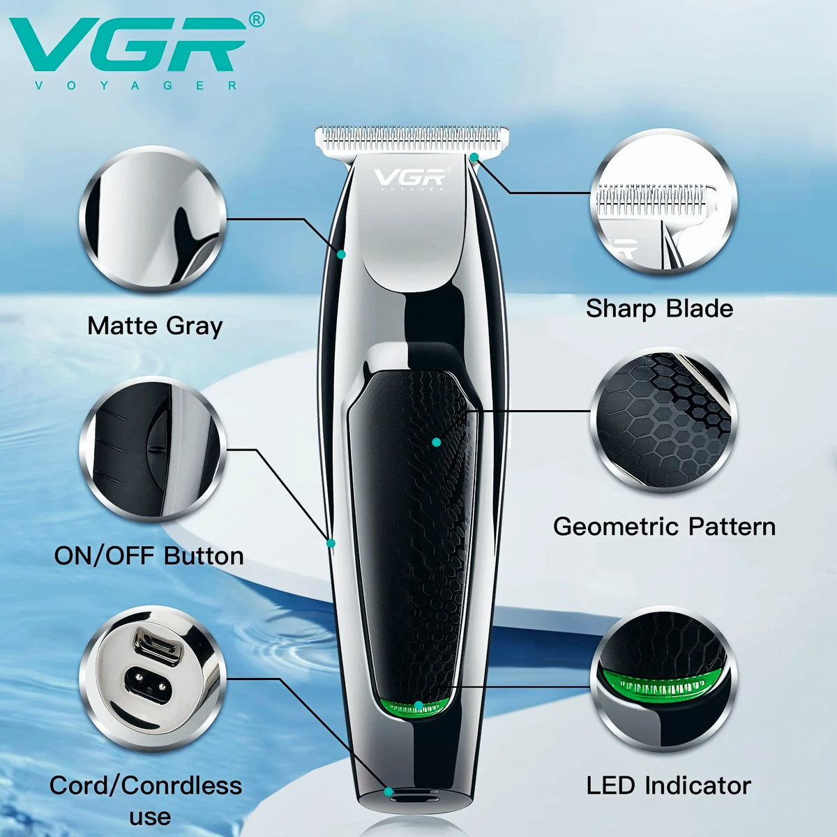 VGR Hair Trimmer Electric Hair Clipper Barber Cordless Hair Cutting Machine Mini Haircut Edgers Cutter Clipper for Men V-030