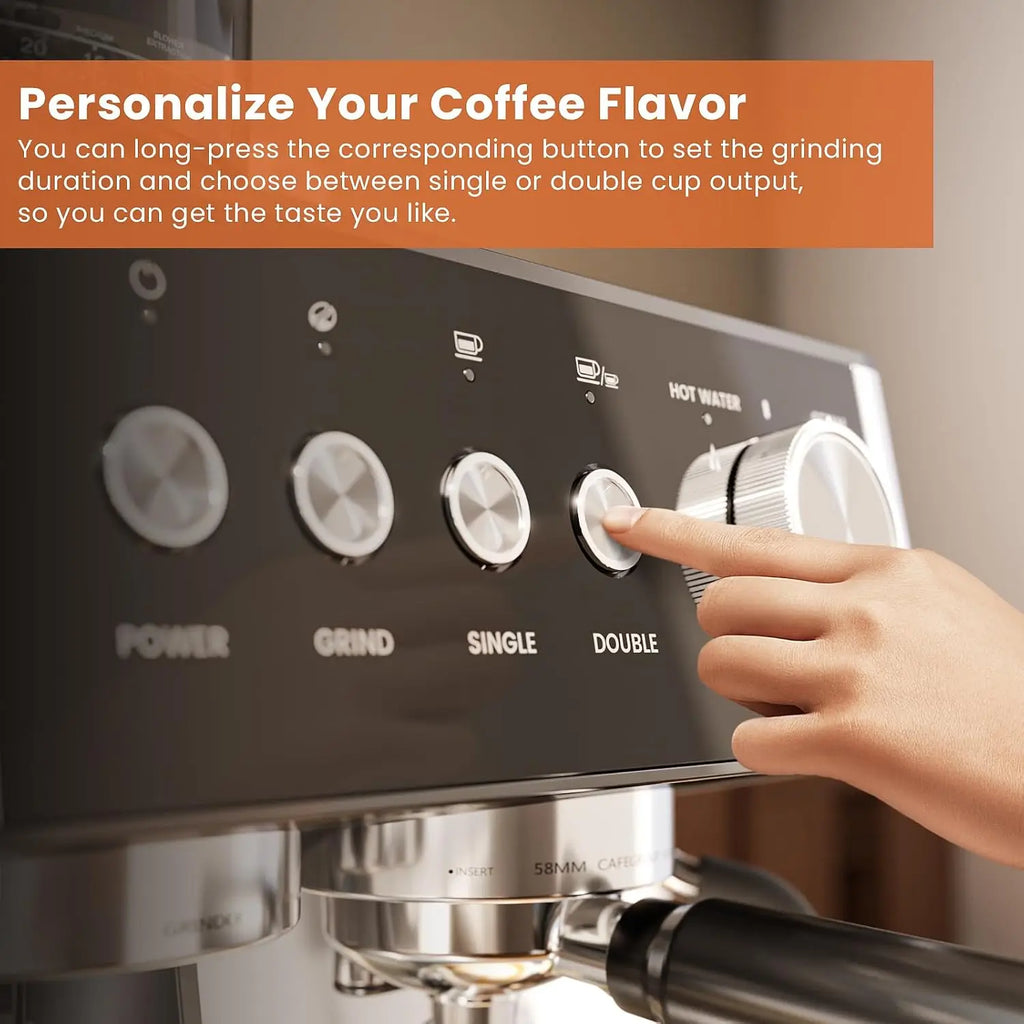 Espresso Machine 20 Bar, Expresso Coffee Machines with Grinder, Espresso Maker with Milk Frother Steam Wand, Latte, Customized