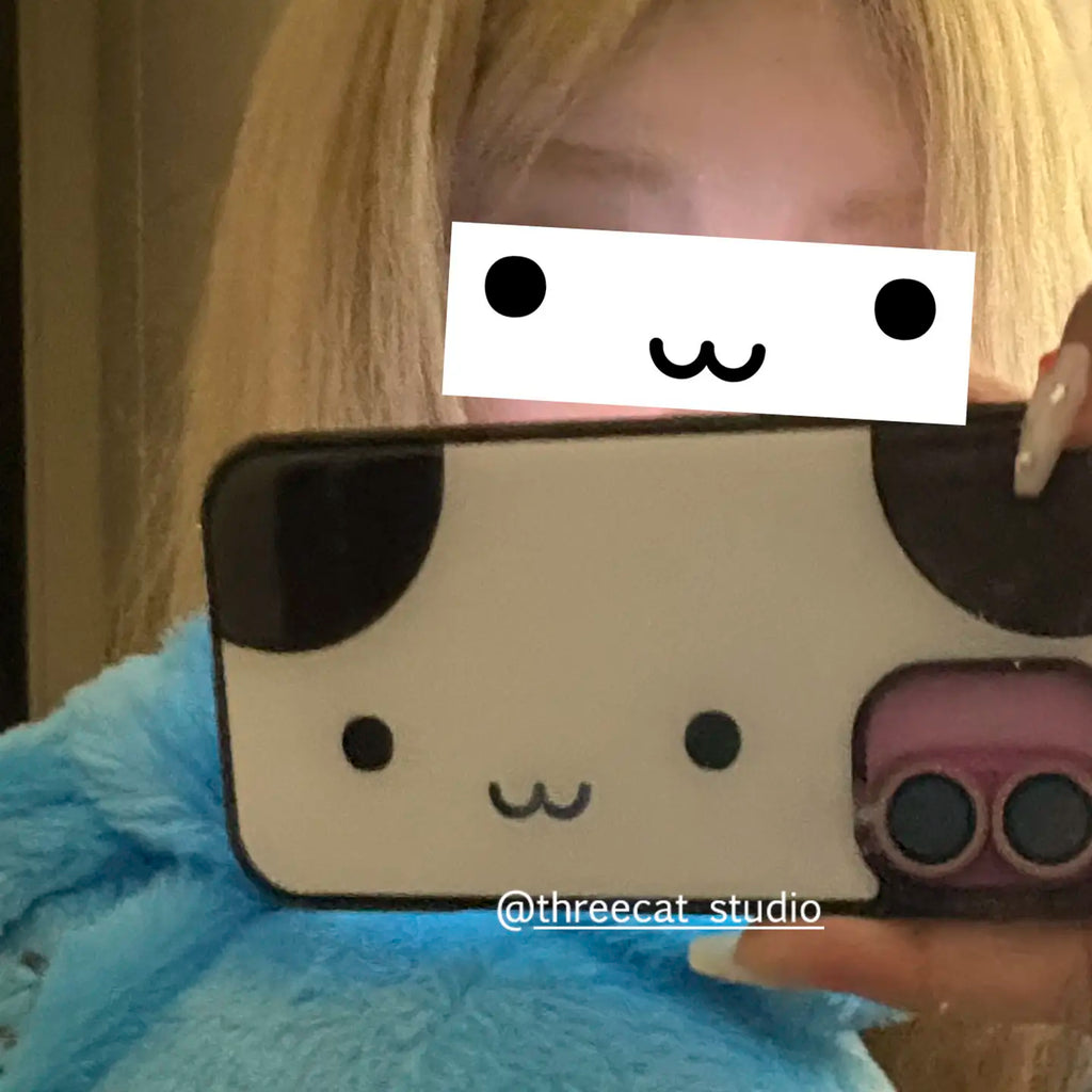 Korean Ins Cute Panda Face Phone Case for IPhone 11 12 13 14 15 16 17 Pro Max X XR 16 Plus Luxury Black Border Cover Case Bumper