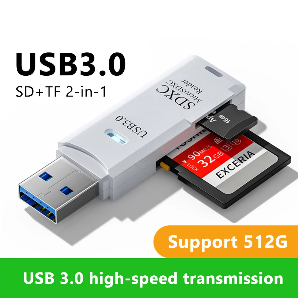 2-in-1 USB Kartenleser – USB 3.0 & 2.0, Micro SD & TF Karte