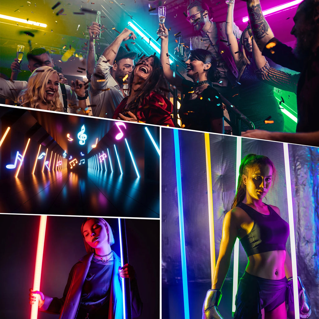 LUXCEO 4-pack 120cm RGB Mood Light Bluetooth APP Control LED Atmosphere Lamp Stick for DJ Lighting/Dance Club/Photo Studio/Party