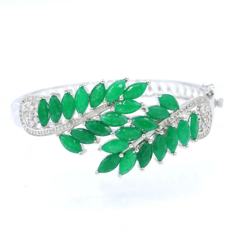59x29mm Highly Recommend Top Selling Real Green Emerald Red Ruby Silver Bangle Bracelet