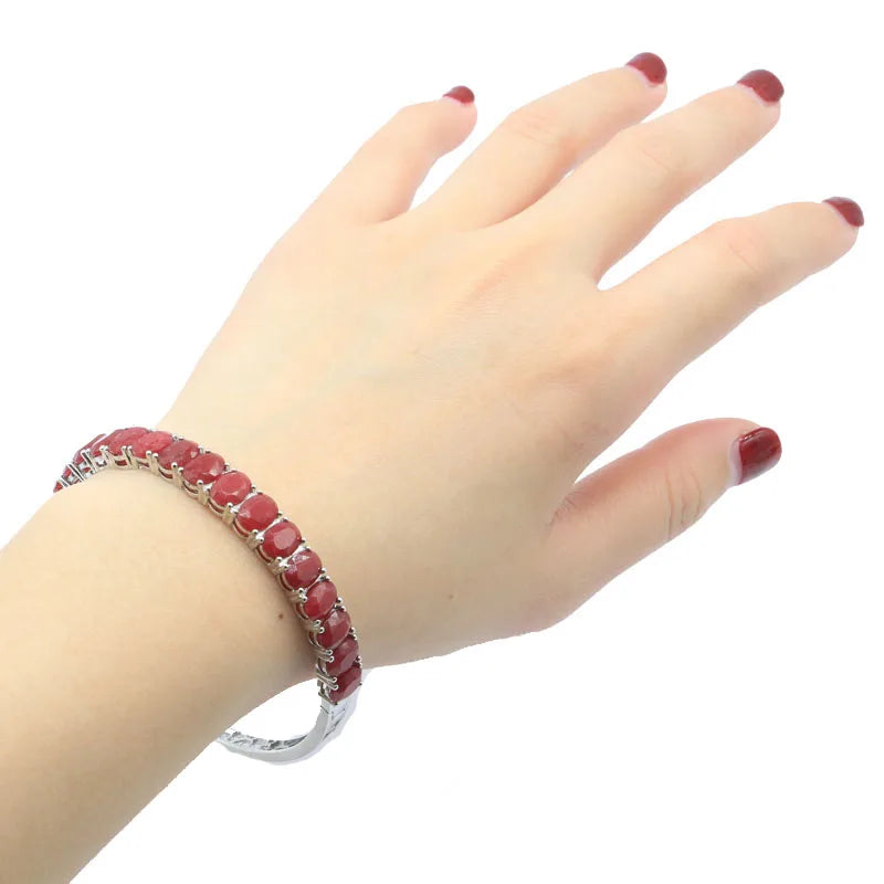 59x29mm Highly Recommend Top Selling Real Green Emerald Red Ruby Silver Bangle Bracelet