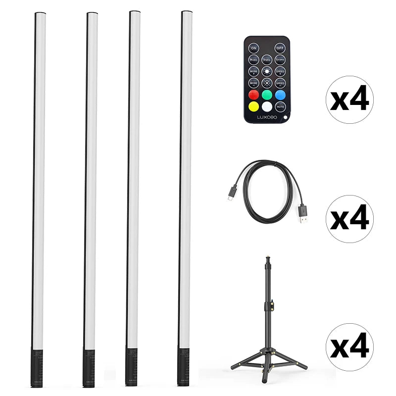 LUXCEO 4-pack 120cm RGB Mood Light Bluetooth APP Control LED Atmosphere Lamp Stick for DJ Lighting/Dance Club/Photo Studio/Party