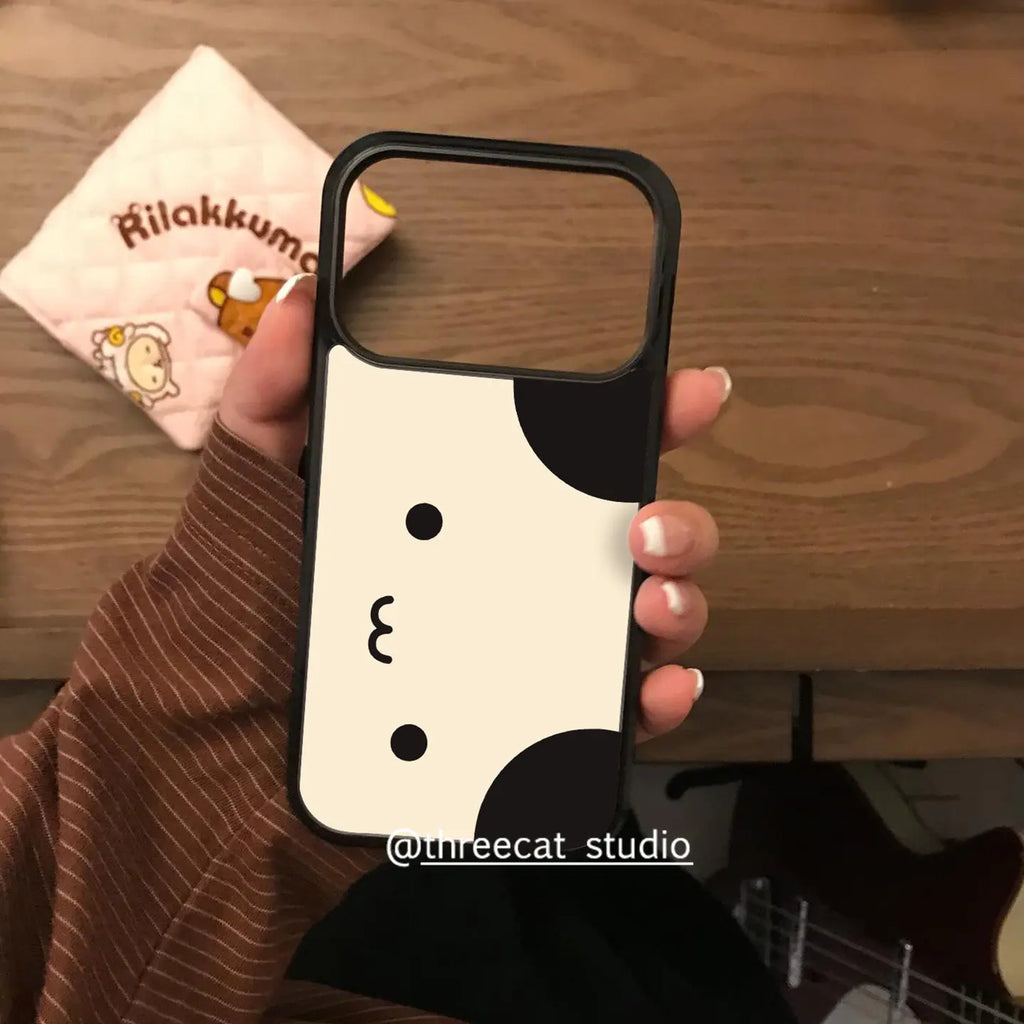 Korean Ins Cute Panda Face Phone Case for IPhone 11 12 13 14 15 16 17 Pro Max X XR 16 Plus Luxury Black Border Cover Case Bumper