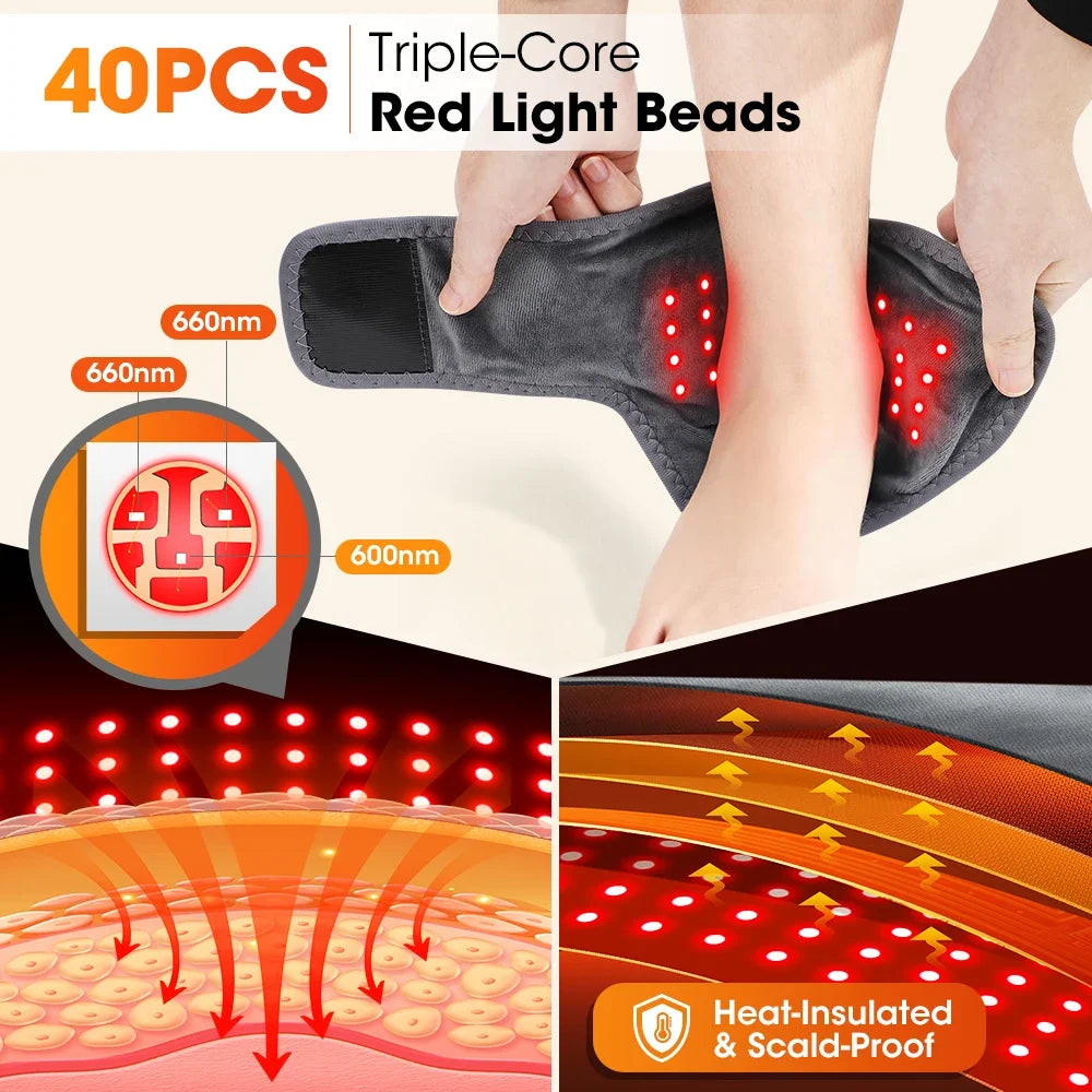 Infrarot Knöchelband mit Rotlicht – 5 Wärmestufen, 3 Vibrationsmodi, 40 LEDs